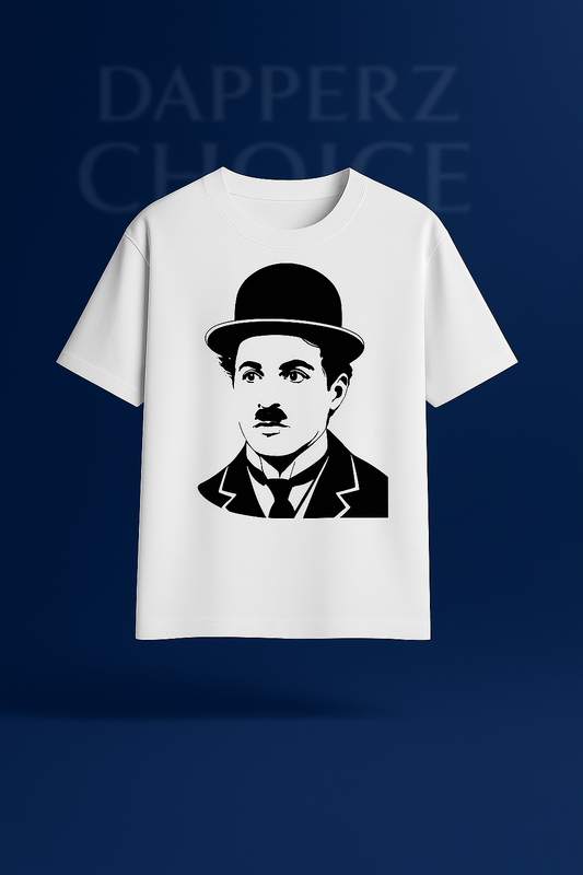 “TIMELESS CHAPLIN” Premium White Oversized T-Shirt | 240 GSM FRENCH TERRY 100% COTTON