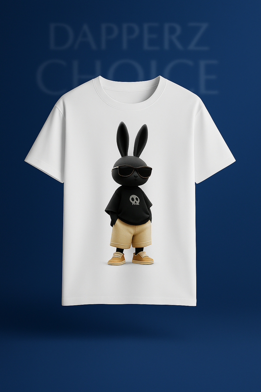 URBAN SHADOW BUNNY” premium white T-shirt | 240 GSM FRENCH TERRY 100% COTTON