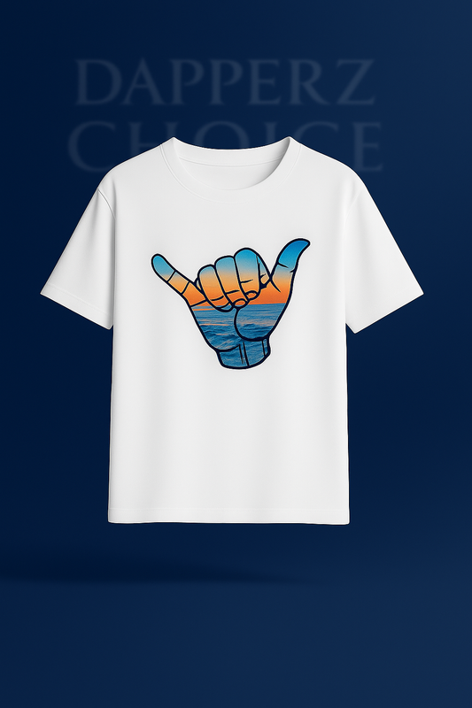 “HAND AS SUNSET" Premium White Oversized T-Shirt | 240 GSM FRENCH TERRY 100% COTTON