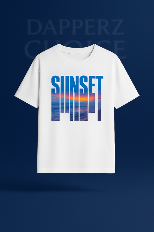 “SUNSET STRIPE” Premium White Oversized T-Shirt | 240 GSM FRENCH TERRY 100% COTTON