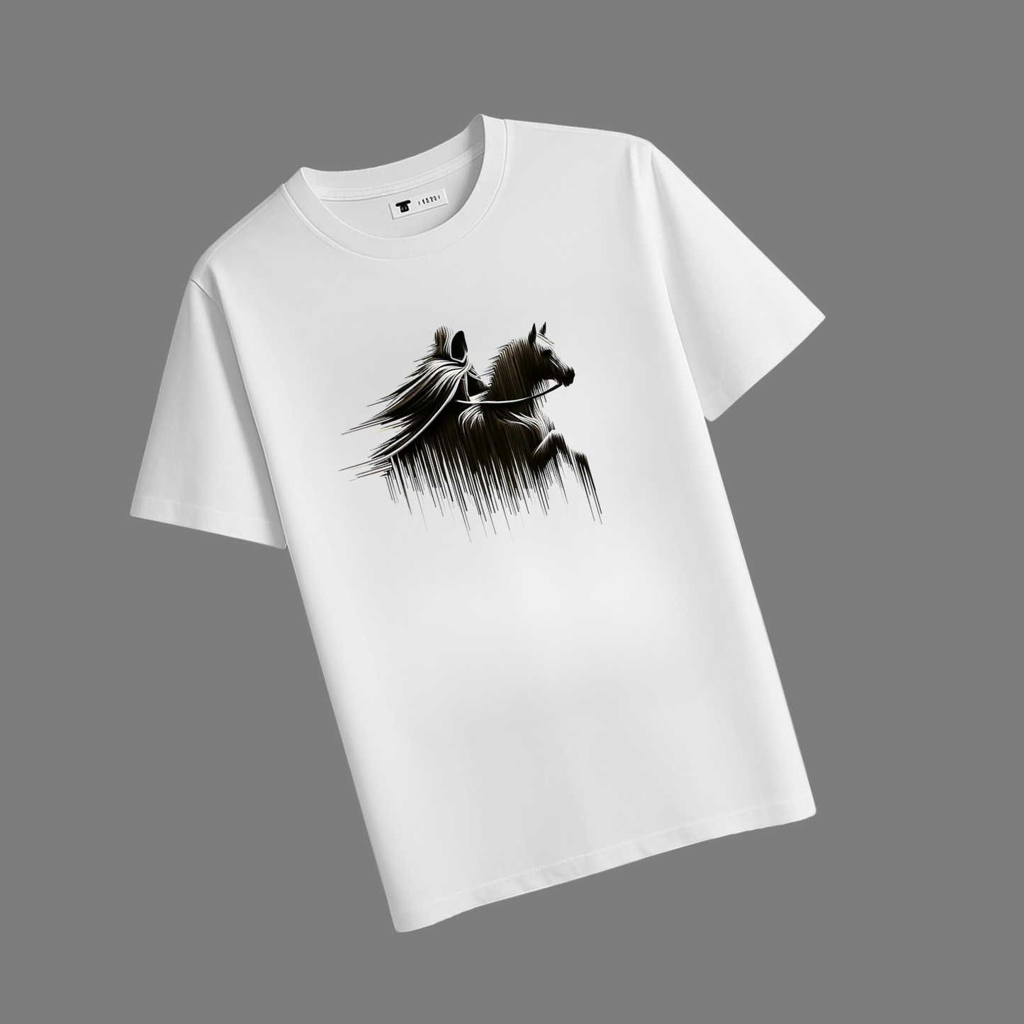 MEN'S HORSE RIDER PRINTED WHITE OVERSIZED T-SHIRT